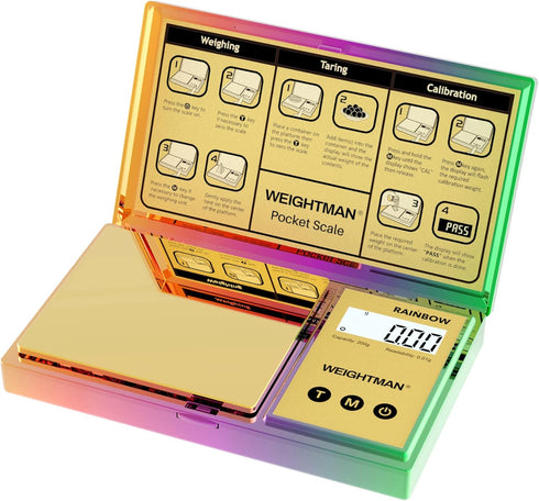 Shiny Digital Gram Scale 200g x 0.01 by WEIGHTMAN, Chrome Rainbow Mini Scale for Food