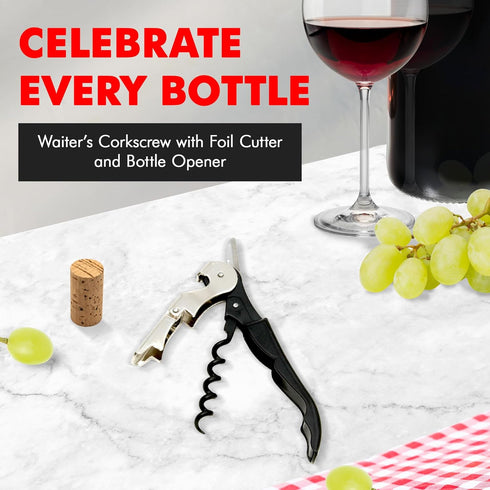 Chef Craft Select Waiters Corkscrew, 5 Inch Length, Stainless Steel/Black, with Foil Cutter and Bottle Opener