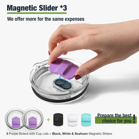 20 oz Tumbler Lids, Magnetic Replacement for YETI, BPA Free 2 Pack Purple Tumbler Lids & 3 Pack Slider