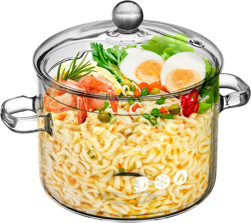 GANAZONO Clear Borosilicate Cooking Pot with Lid, Handle, Stovetop Simmer Pot, 1900ML