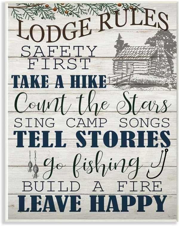 Stupell Industries Lodge Rules Country Landscape Textured Wood Design Wall Plaque, 10 x 15, Multi-Color