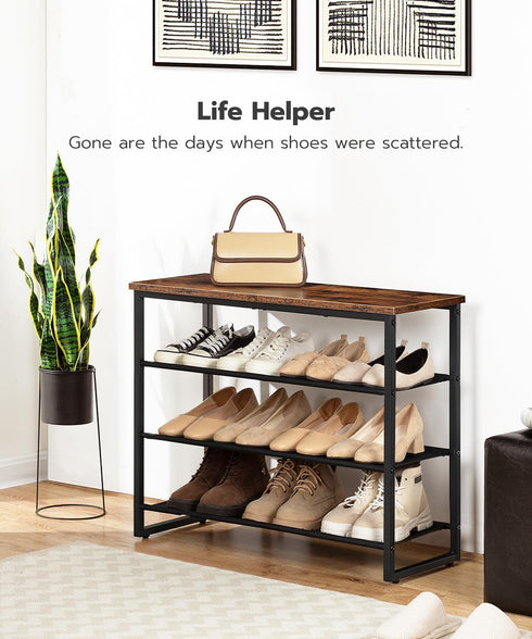 HOOBRO Shoe Rack, 4 Tier Shoe Storage Organizer with 3 Oxford Fabric Shelves, Holds 12-16 Pairs for Entryway Closet
