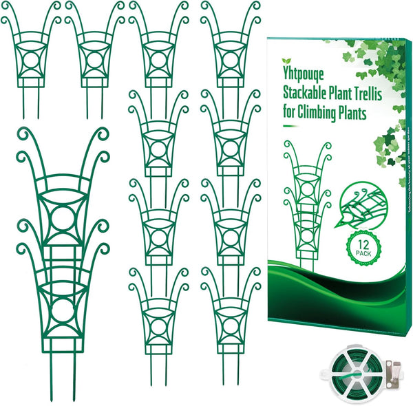 12 Pack Stackable Plant Trellis for Potted Plants, Garden Trellis Supports Peas,