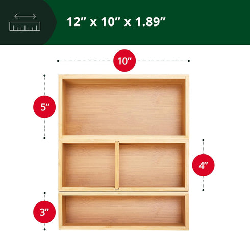 ROYAL CRAFT WOOD Luxury Bamboo Drawer Organizer - Multi-Use Storage Box Set for Kitchen, Bathroom, Office