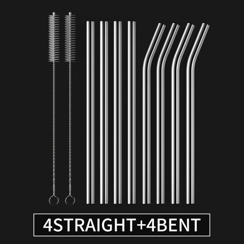 8-Pack Reusable Glass Straw, Size 8.5''x10 MM, 4 Straight and 4 Bent with 2 Cleaning Brush