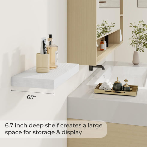 Dreamland 16 Inch White,6.7 Inch OfficeSet 2 Long Floating Shelves in Deep Floating Shelf for Wall,Large Display