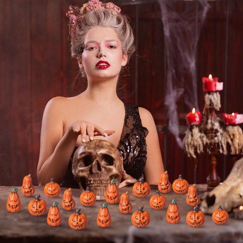Vertintong 80 Pcs Halloween Miniature Pumpkin Figurines Mini Resin Fake Pumpkin Creepy Craft for Halloween Village Doll