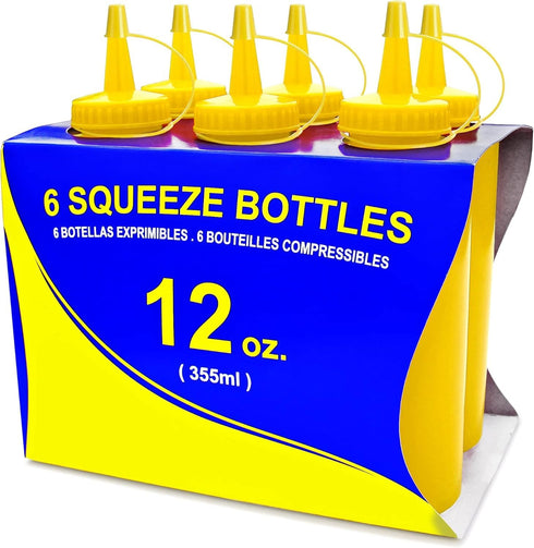 New Star Foodservice 26498 Plastic Squeeze Bottles, 12 oz, Yellow, Pack of 6