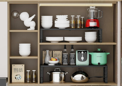 Countertop Desktop(1Pack/Black/Large-with Jojocross Expandable Cabinet Shelf Organizer Storage Spice Rack Shelves