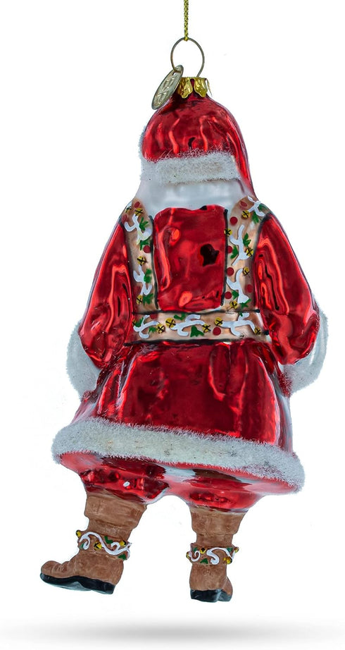 Santa in Fur Coat Christmas Ornament, Glass