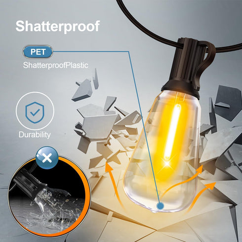 65Ft 20M Dimmable ST38 Bulb MGVIH Outdoor String Led Patio Lights: Outside Waterproof Light with Remote Shatterproof
