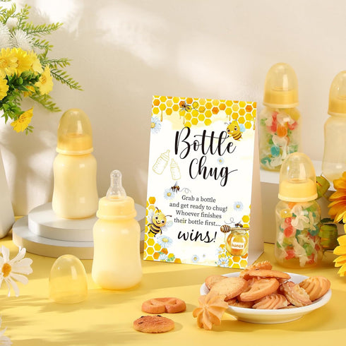 TrelaCo Bottle Chug Baby Shower Game Sign, 20 Pcs Baby Bottles Shower Favor Set for Gender Reveal Party