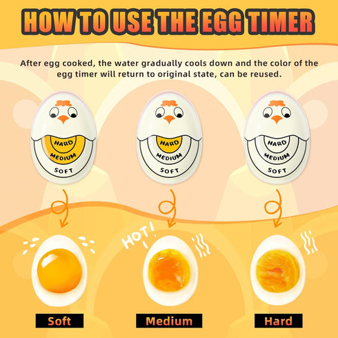 2pcs FOREV Egg Timer for Hard Boiled Eggs Soft Boiled Color Changing Indicator Tells When Eggs are Ready, Yellow