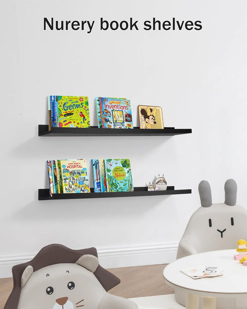 48 Inch Set 2, Long Floating Shelves for Wall, Black Picture Ledge Shelf Wall Mounted Bathroom Long Ledge of Floating