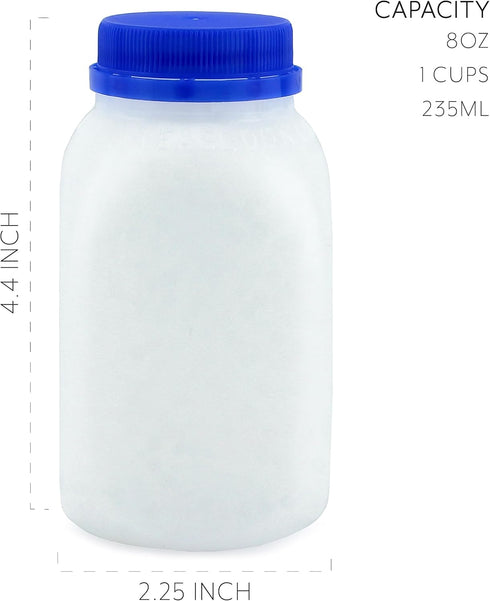 12-Pack 8-Ounce Cornucopia Brands of Plastic Milk Bottles, BPA-Free, Dishwasher-Safe, Multi-Use for Milk, Juice