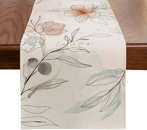 ARBINSON Watercolor Floral Spring Table Runner 13 x 72 Inch, Art Flowers Summer