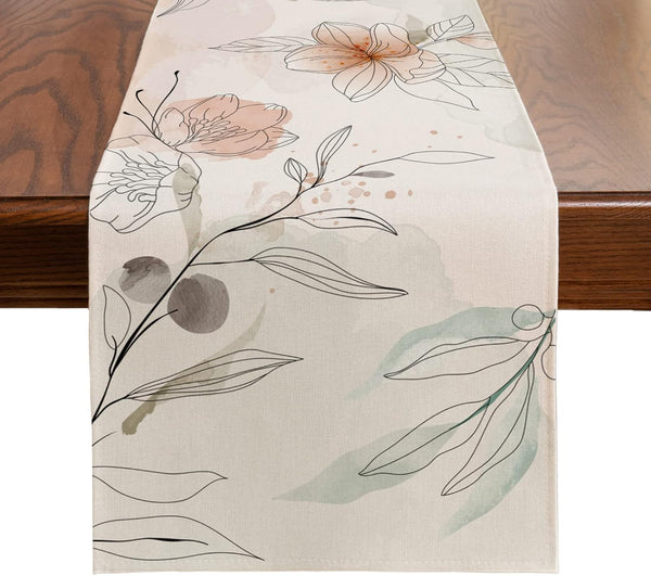 ARBINSON Watercolor Floral Spring Table Runner 13 x 72 Inch, Art Flowers Summer