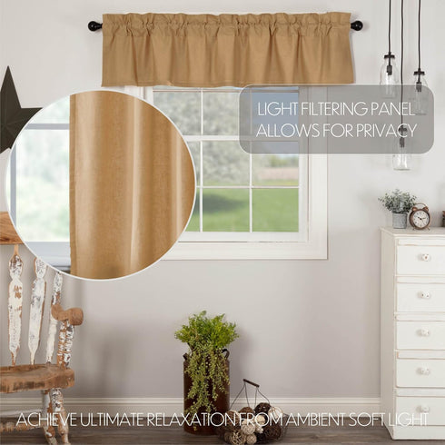 VHC Brands Simple Life Flax Khaki Country Farmhouse Kitchen Window Curtain Valance, 16x72