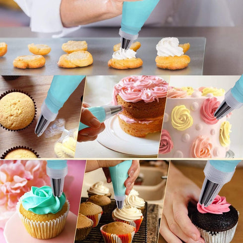 Piping Bags and Tips Set - Reusable Frosting Piping Kit for Baking with Silicone Rings, Cake Decorating Tools