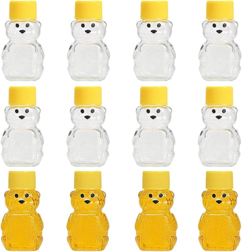 HAOZIJIE 12 Sets 2oz Honey Bottles, Bear Shape Clear Empty Honey Jar with