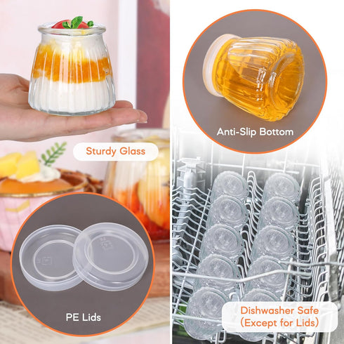 4oz 40Pack, (Set 40) Small Glass Jars Clear Glass Pudding Jars with PE Lids and Tags, Spice Jars/Glass Jelly