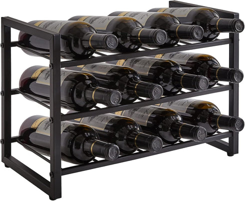 IBUYKE Stackable Wine Rack | 3 Tier Wine Storage Shelf for 12 Bottles | Inserts for Cabinet, Countertop, Pantry, Bar