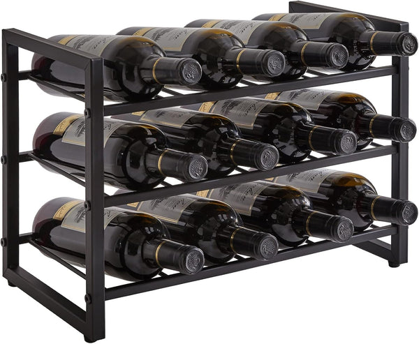 IBUYKE Stackable Wine Rack | 3 Tier Wine Storage Shelf for 12 Bottles | Inserts for Cabinet, Countertop, Pantry, Bar
