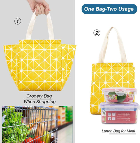iknoe Insulated Lunch Bag for Women, 9L Sturdy Wide-Open Portable Lunch Tote with Interior Pockets, Yellow