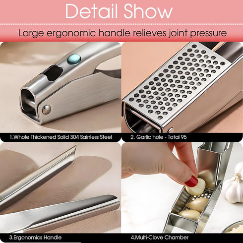 UOSLOR Set, 304 Garlic Press Heavy Duty Mincer and Peeler Rust Proof Stainless Steel Garlic Crusher, Easy-Squeeze Nut