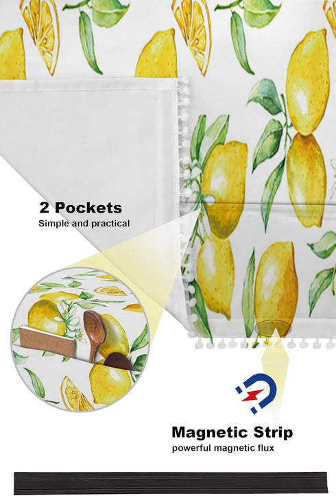 Microwave Oven Dust Cover, Yellow Lemon Watercolor Fruits Anti-Slip Cover with Storage Pockets, 12" X 35"
