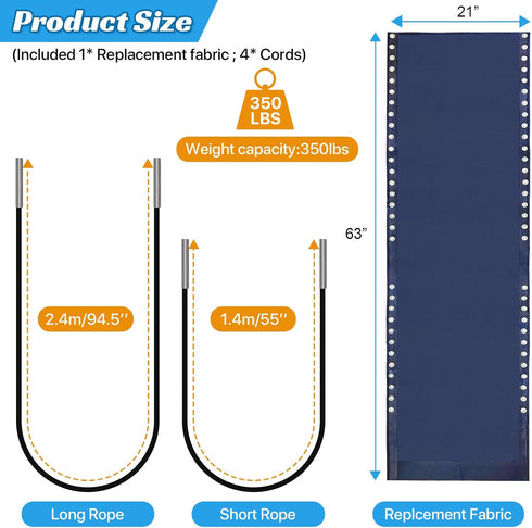21" 63" Ostlttyn Zero Gravity Chair Replacement Fabric Kit, W x L Repair Cloth with Replacement Bungee Cord for Anti