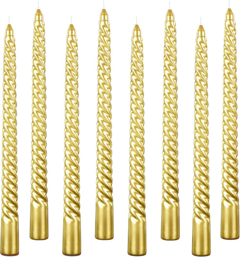 10 Inch Taper Candle Set of 12 - Long Burning Tapered Candles for Dinner Parties, Weddings, and Halloween (25cm, Gold)