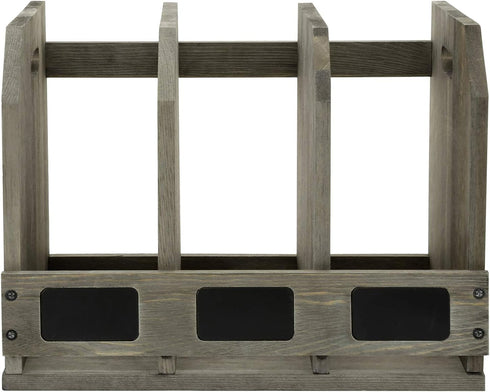 MyGift Vintage Gray Solid Wood Magazine Holder with 3 Compartments, Office Home Document Organizer