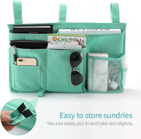 Bseash Bunk Bed Organizer, Bedside Caddy Hanging Storage Bag with 8 Pockets for College Dorm Rooms, Light Green