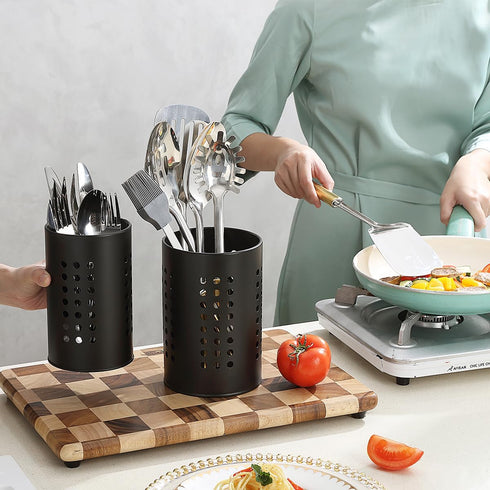 Berglander Kitchen Utensils Holder, 2 Pieces Black Stainless Steel Cutlery Holder for Countertop