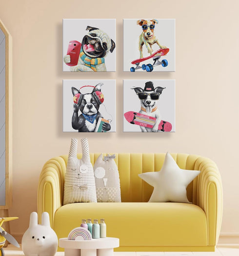 12'' 12'' 4 SEVEN WALL ARTS Colorful Gallery Pet Canvas Painting Puppy Artwork Abstract Hip-hop Dog Cartoon Picture