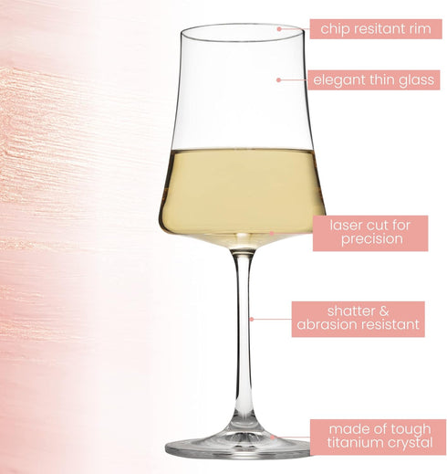 BENETI Exquisite Wine Glasses Set of 2, Handmade in Europe, 15oz Premium Crystal Red & White Long Stem Glasses