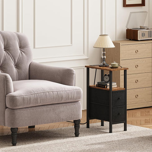 2 1 UTBT005FV2 Narrow Side Table for Small Spaces, Skinny End Table with Charging Station, Sofa Beside Table