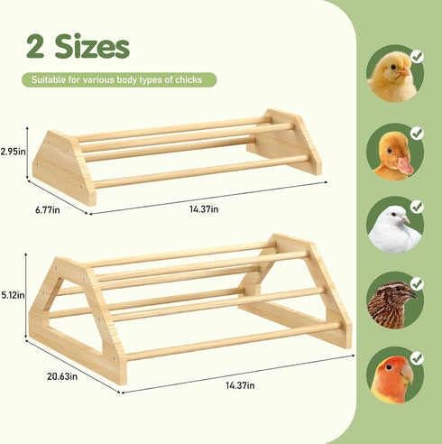 2 Pack 2 Pawaboo Chick Perch, Wooden Chicken Roosting Bars, Large & Small Sizes Chick Perches Toy for Coop and Brooder