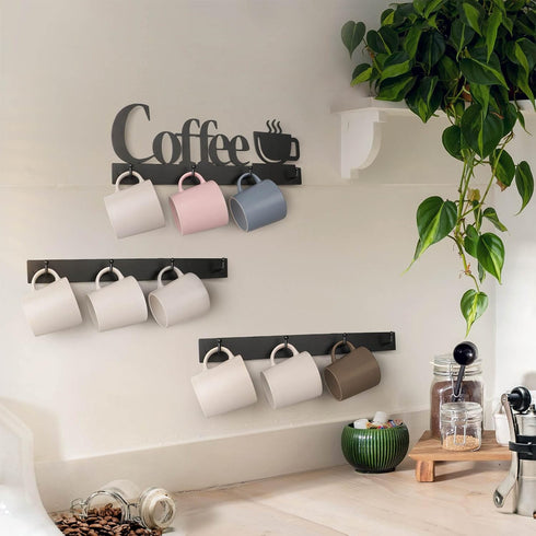 HULISEN Coffee Mug Wall Rack - Wall Mounted Coffee Cup Holder with 12 Heavy Duty Hooks and Metal Sign