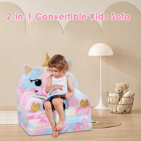 2 1 decalsweet Kids Couch Comfy Foldable Kids Sofa to Lounger in Toddler Chair Plush Baby Sleeper Chair for Playing