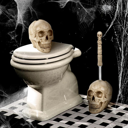 Set Set,Space Toilet Brush and Holder for Bathroom,Skullduggery Skeleton Gothic Bathroom Decor Toilet Bowl Brush Saving