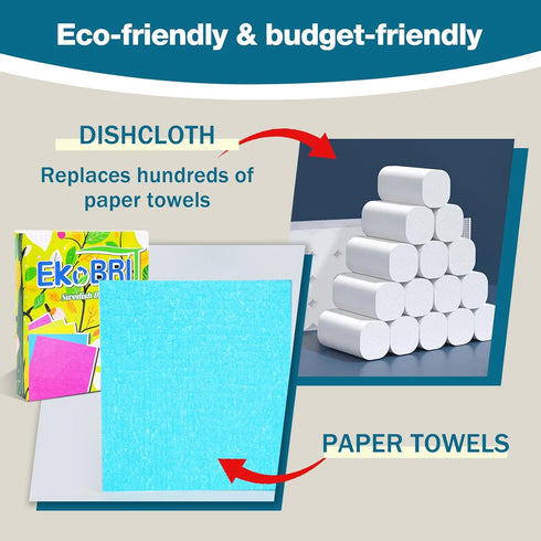 EKoBRIT 15 Pack Countertops Set Swedish Dishcloths for Kitchen Reusable Paper Towels, Super Absorbent & Quick Dry