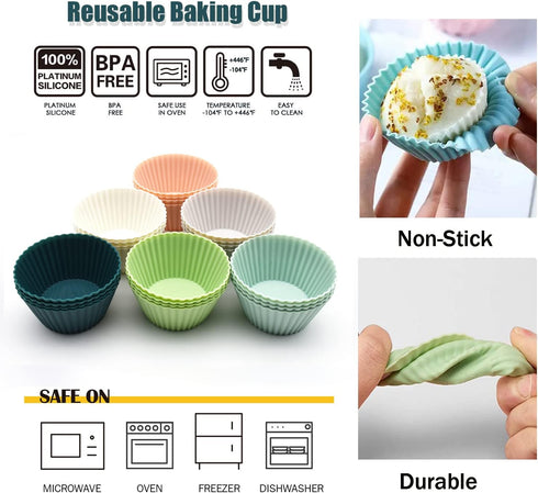 Reusable Silicone Cupcake Baking Cups 24 Pack, 2.75 inch Silicone Baking Cups, Non-stick Muffin Cupcake Liners for Party Halloween Christmas, Easy Clean Pastry Muffin Molds(Multicolor) by MODENGKONGJIAN