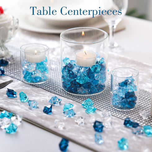 DomeStar 150PCS Premium Blue Fake Ice, Acrylic Ice Rocks Plastic Stones Crushed Ice Cubes for Vase Fillers Nautical