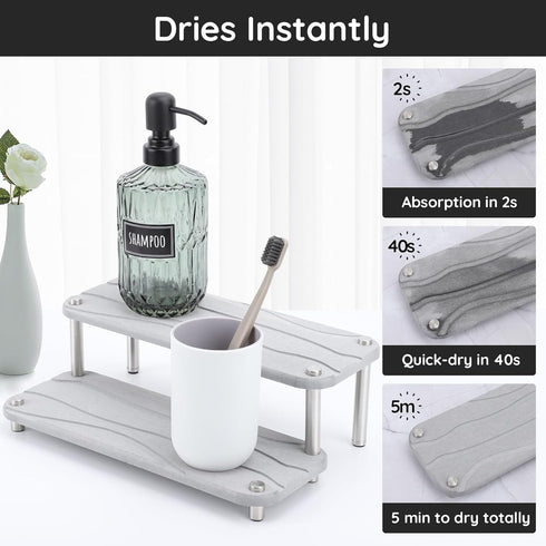 Segbeauty 2 Tier Bathroom Tray Countertop Organizer, 11 x 4.3in Instant Drying Stone Tray for Kitchen, Bathroom