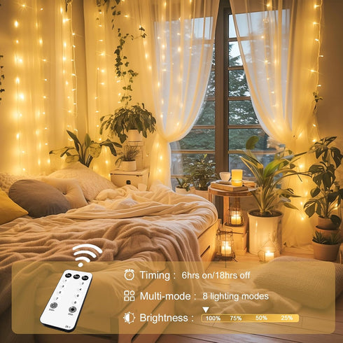 300 JMEXSUSS LED Remote Control Curtain Lights, Plug in Fairy Curtain Lights Outdoor, Window Wall Hanging String Lights