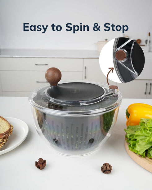 5.3 Salad Spinner, Qt Large Lettuce & Vegetable Cleaner with Non-Slip Bottom, Quick Stop Button, Dishwasher Safe Fruit