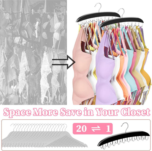 Bra Hanger for Closet, 360° Rotating Organizer with 20 Foldable Hooks for Storage