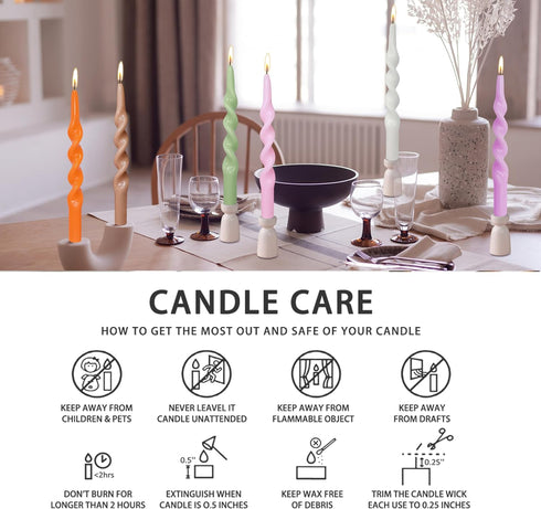 Set of 2 Pink Spiral Taper Candlesticks, 10 Inch Unscented Twisted Candle Sticks for Home Decoration Holiday Wedding